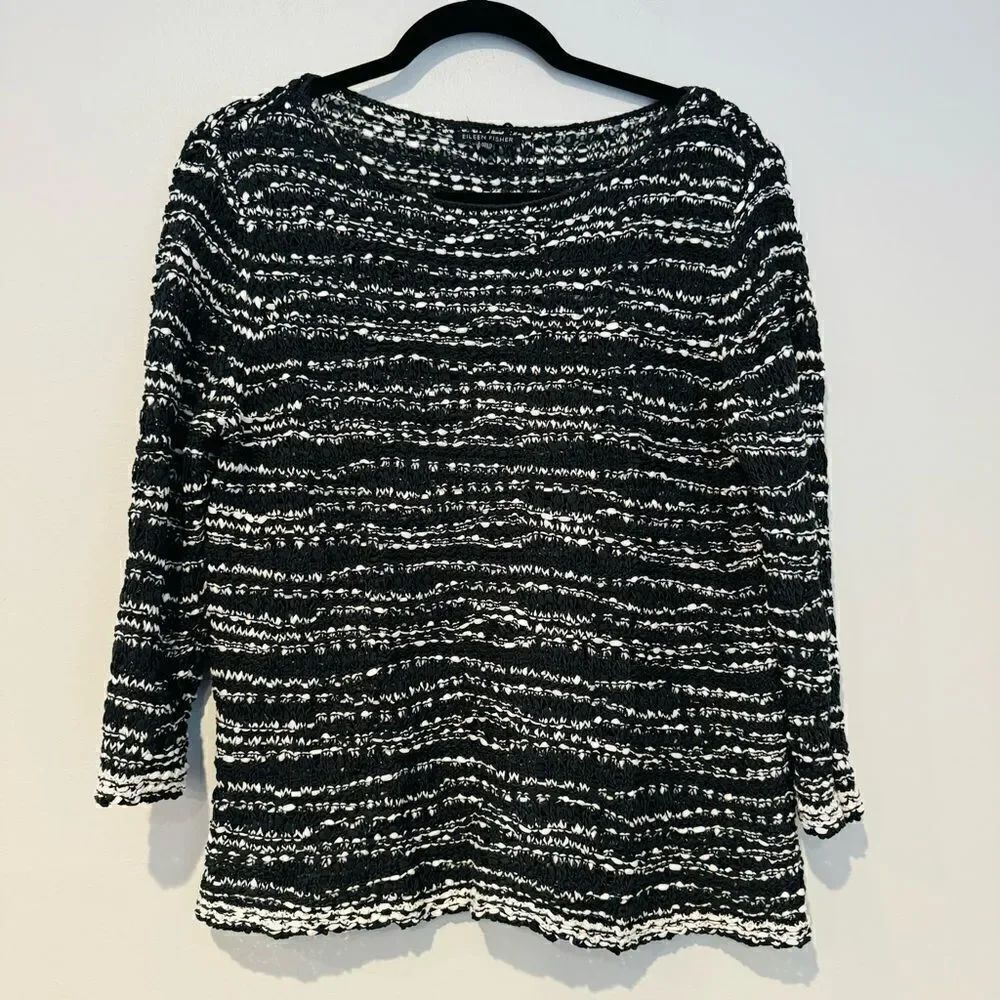 Eileen Fisher Nubbly Cotton Tape Wave Pullover Sweater Size Small